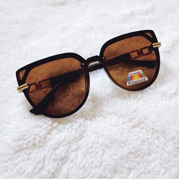 Genevieve Clear Brown & Black Rimless Polarized Sunglasses - Picture 3 of 11